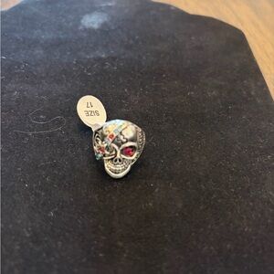 Silver Skull Ring with Gem Accents